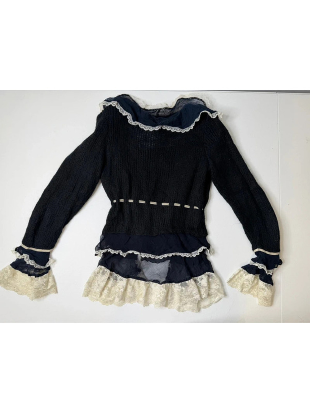 Romantic Vintage René Derhy Sequin Lace Trim Cardigan Top Y2K Size S - Picture 3 of 8